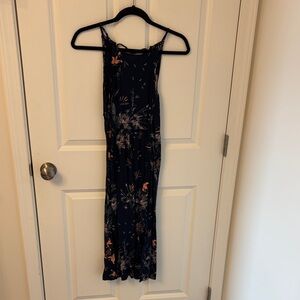 Navy Floral Maxi Dress with Orange & Cream Accents